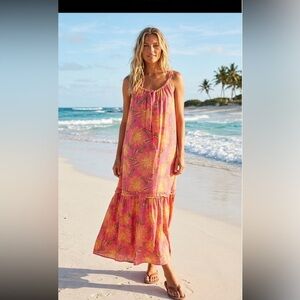 BAND OF THE FREE Sleeveless Maxi Dress Tropical print in Hot Pink Size Small